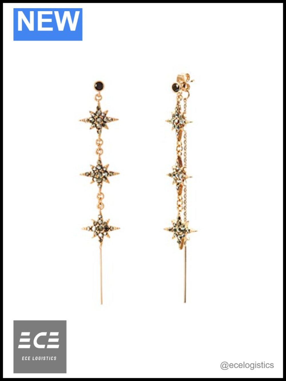 Choco gold plated star dangle earrings 925 silver post K-pop